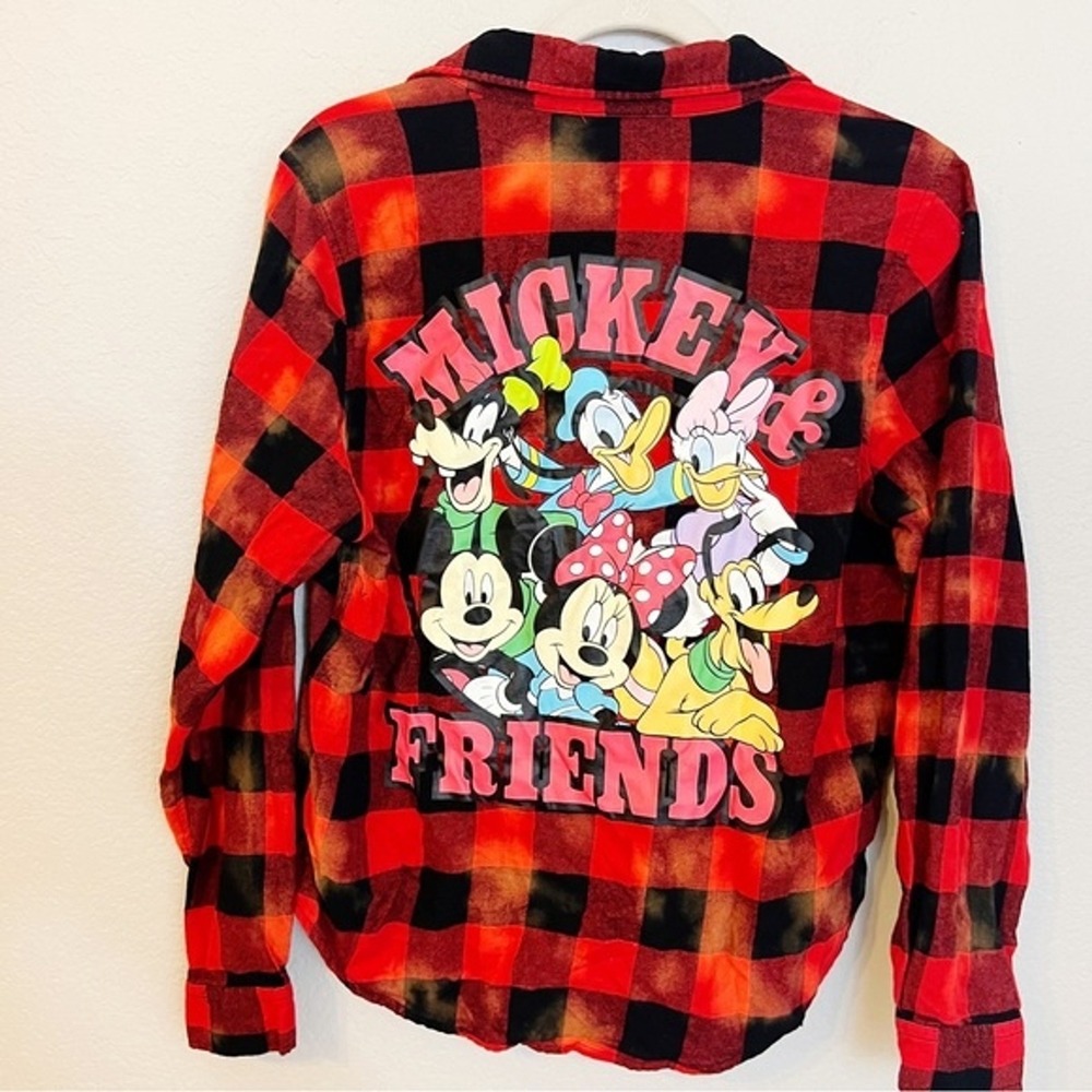 Mickey Mouse Mickey & Friends Bleach Dyed Buffalo Check Distressed Flannel S